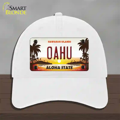 Oahu Hawaiian Islands Novelty License Plate Hat Unconstructed Cotton / White