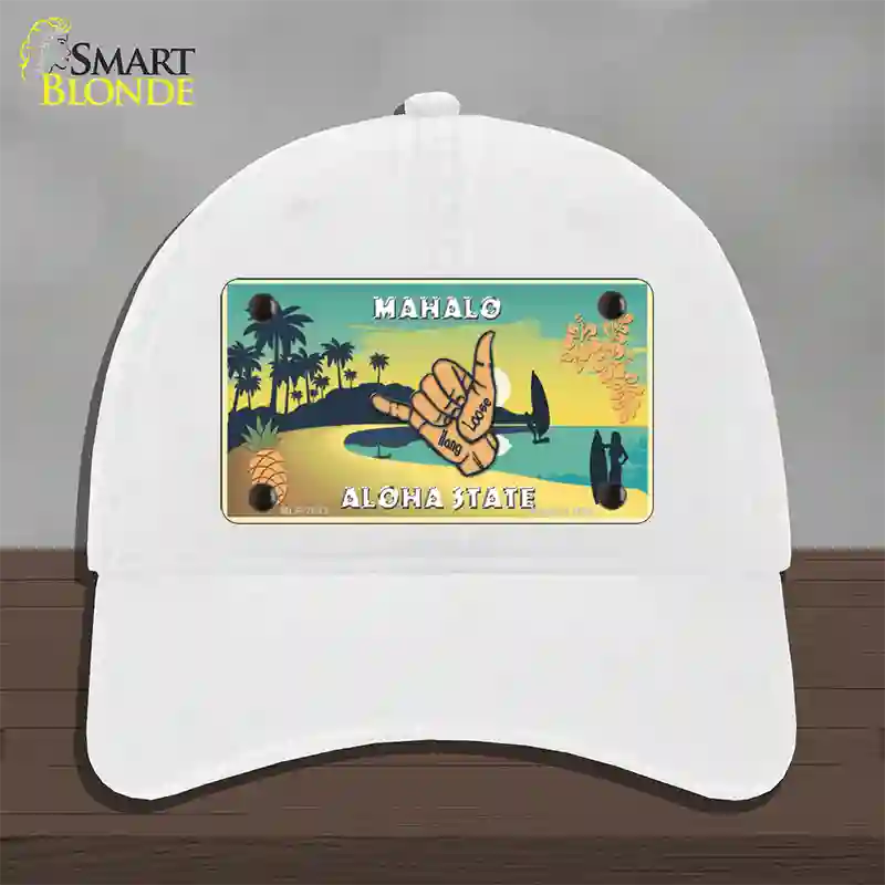 Hang Loose Hawaii Pineapple Novelty License Plate Hat Unconstructed Cotton / White