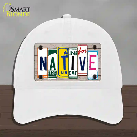 Native License Plate Art Wood Novelty License Plate Hat Unconstructed Cotton / White