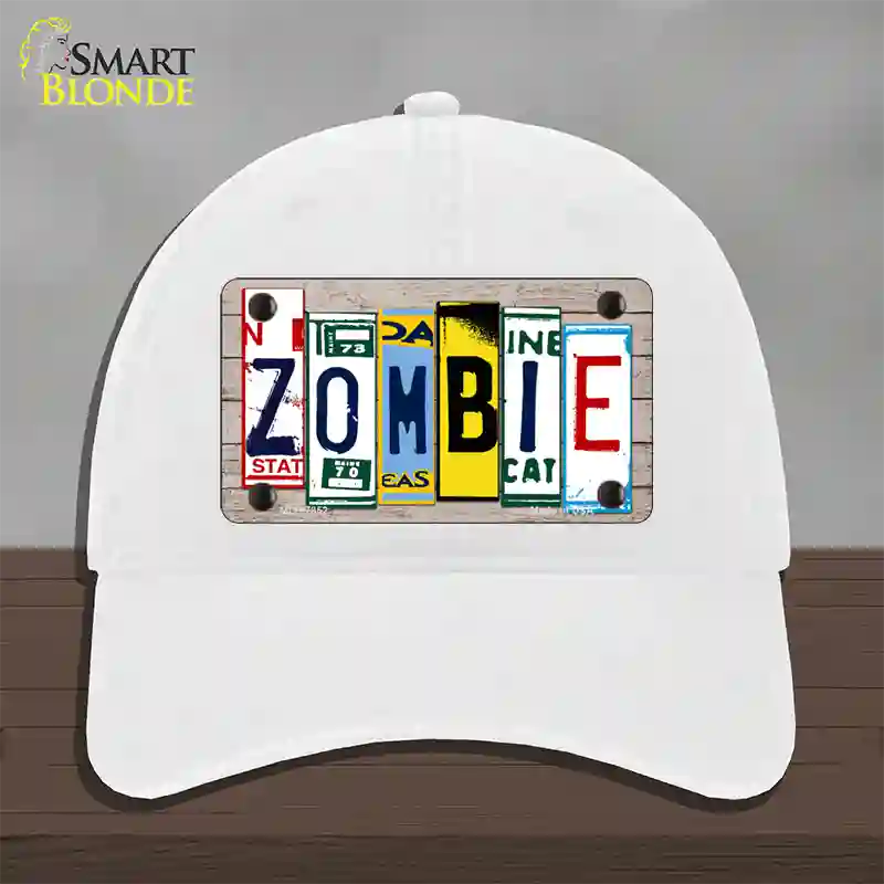 Zombie License Plate Art Wood Novelty License Plate Hat Unconstructed Cotton / White