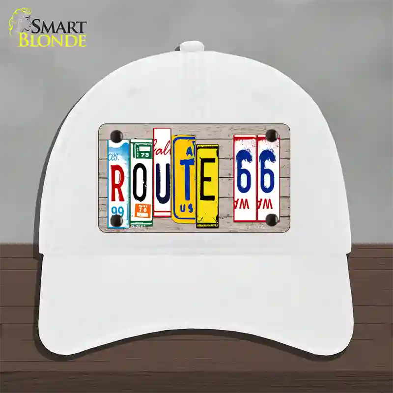 Route 66 License Plate Art Wood Novelty License Plate Hat Unconstructed Cotton / White