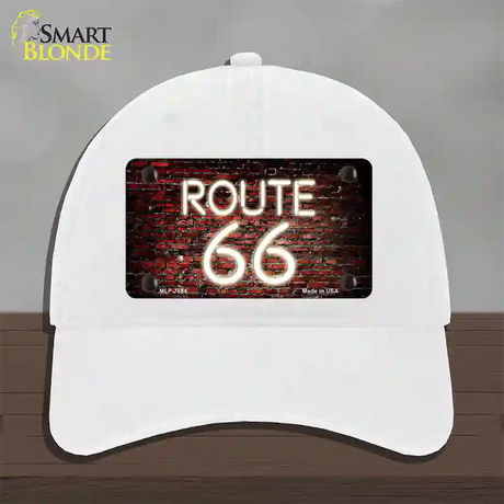 Route 66 Neon Brick Novelty License Plate Hat Unconstructed Cotton / White