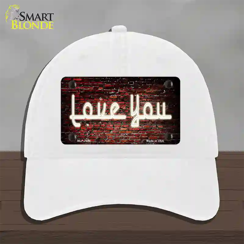 Love You On Brick Wall Novelty License Plate Hat Unconstructed Cotton / White