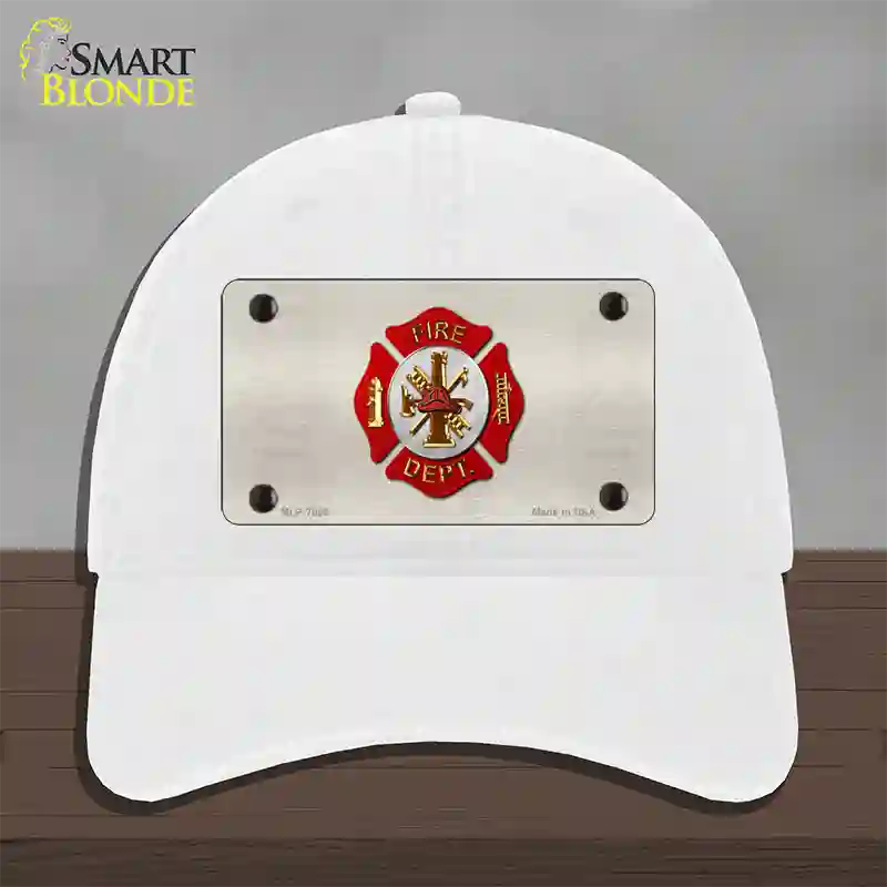 Fire Department Novelty License Plate Hat Unconstructed Cotton / White