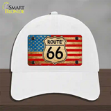 Route 66 American Flag Novelty License Plate Hat Unconstructed Cotton / White