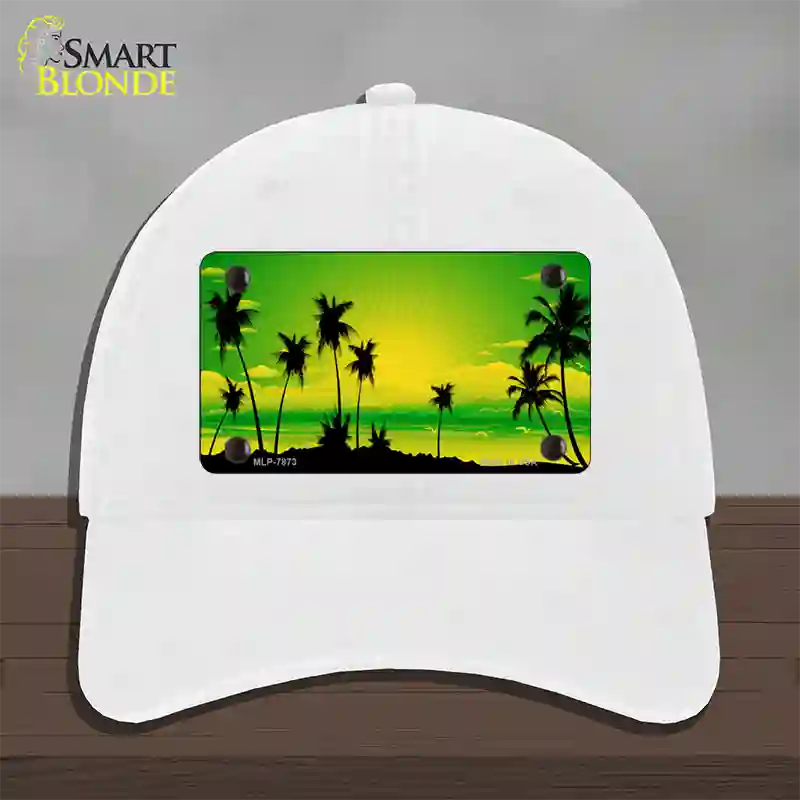 Sunset Yellow Green Novelty License Plate Hat Unconstructed Cotton / White