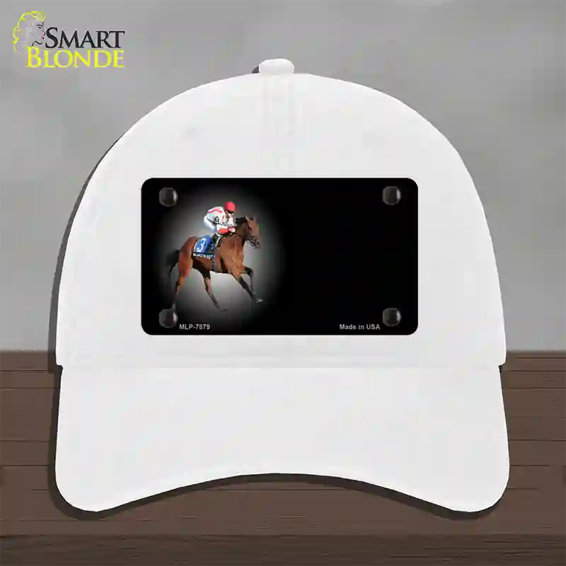 Horse Racing Offset Novelty License Plate Hat Unconstructed Cotton / White