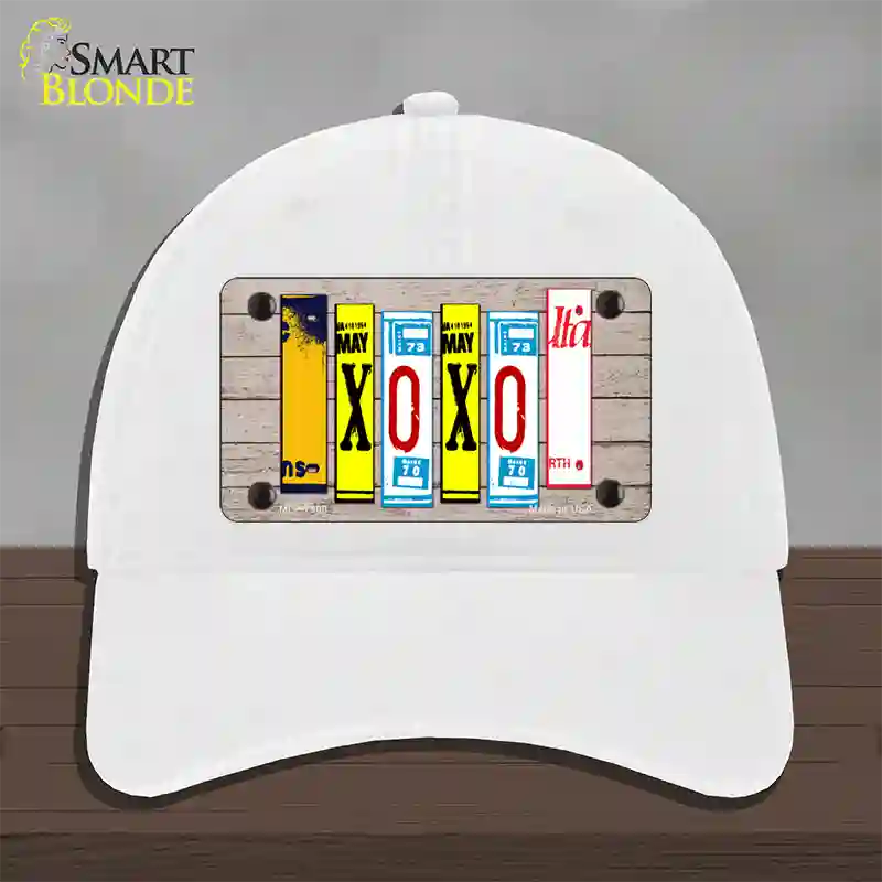 XOXO License Plate Art Novelty License Plate Hat Unconstructed Cotton / White