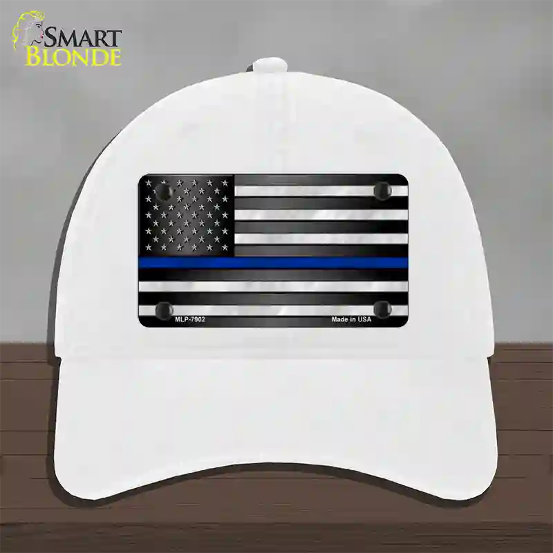 American Flag Thin Blue Line Novelty License Plate Hat Unconstructed Cotton / White