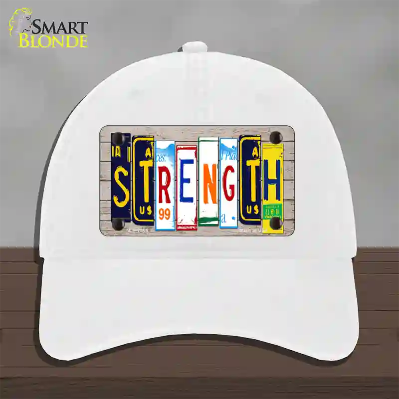 Strength Wood License Plate Art Novelty License Plate Hat Unconstructed Cotton / White