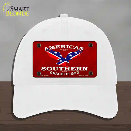 American By Birth Novelty License Plate Hat Unconstructed Cotton / White