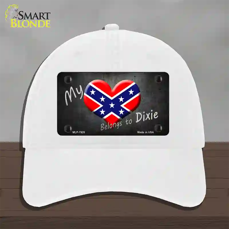 Heart Belongs To Dixie Novelty License Plate Hat Unconstructed Cotton / White