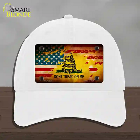 Dont Tread On Me US Flag Novelty License Plate Hat Unconstructed Cotton / White