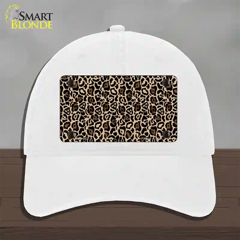 Leopard Print Novelty License Plate Hat Unconstructed Cotton / White