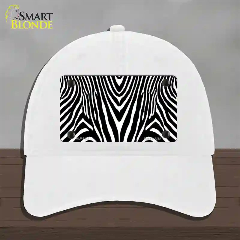 Zebra Print Novelty License Plate Hat Unconstructed Cotton / White