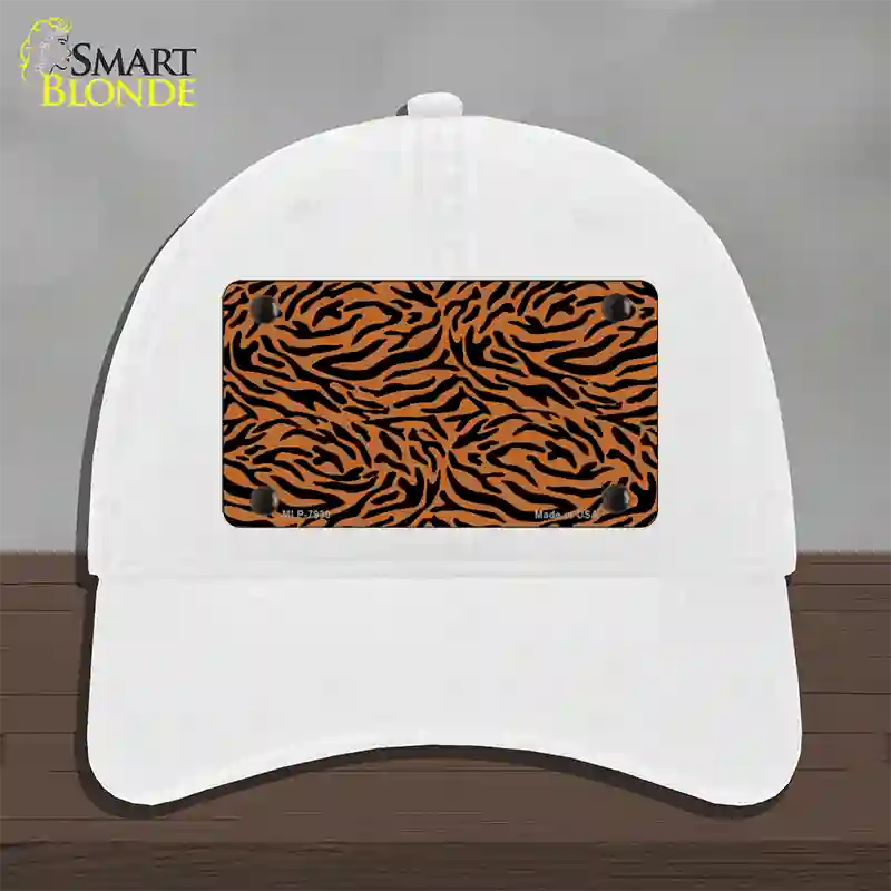 Tiger Print Novelty License Plate Hat Unconstructed Cotton / White