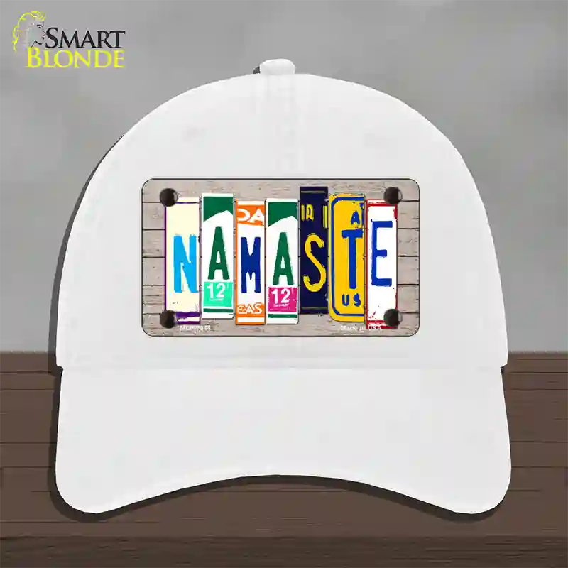 Namaste Wood License Plate Art Novelty License Plate Hat Unconstructed Cotton / White