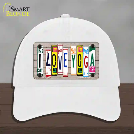 I Love Yoga Wood License Plate Art Novelty License Plate Hat Unconstructed Cotton / White