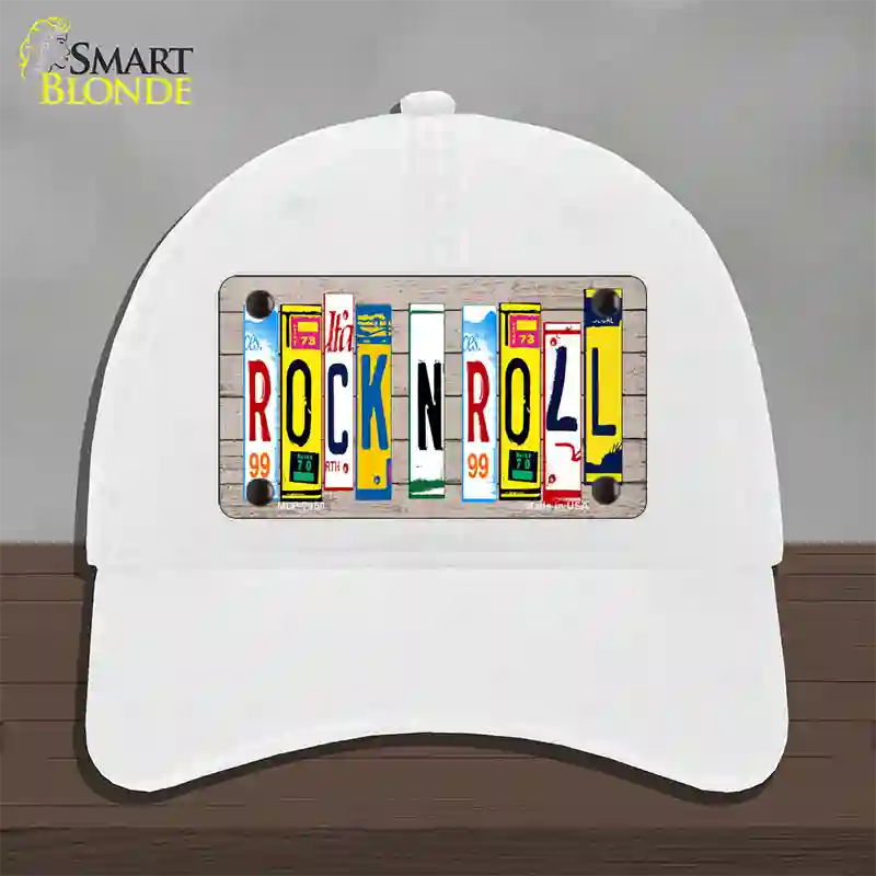 Rock N Roll Wood License Plate Art Novelty License Plate Hat Unconstructed Cotton / White