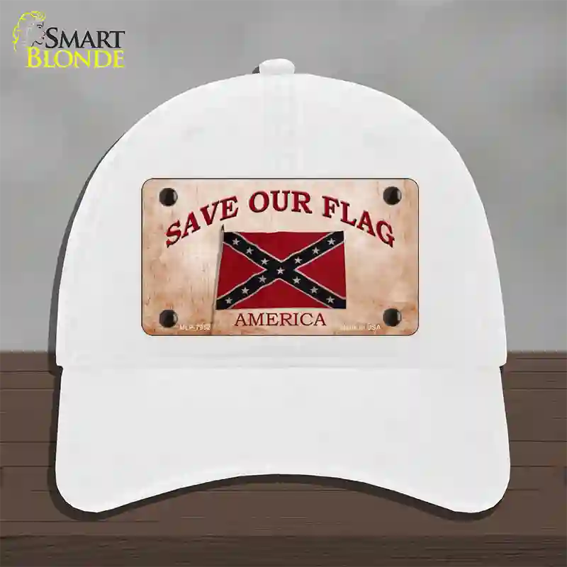 Save Our Flag Confederate Novelty License Plate Hat Unconstructed Cotton / White