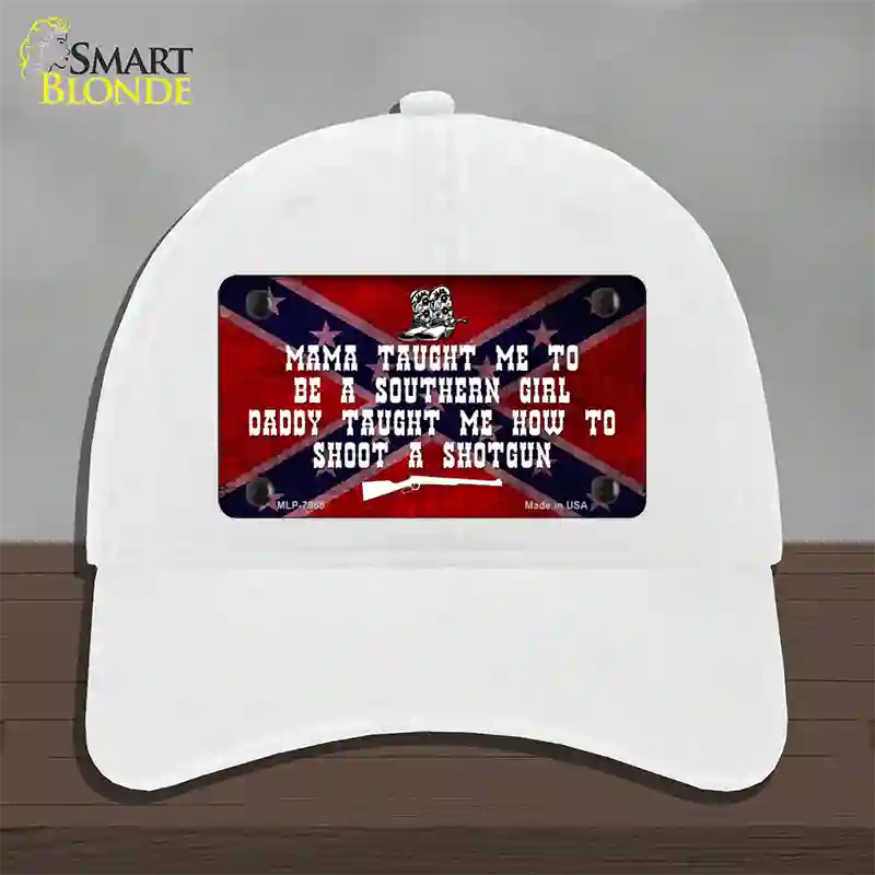 Mama Taught Me Novelty License Plate Hat Unconstructed Cotton / White