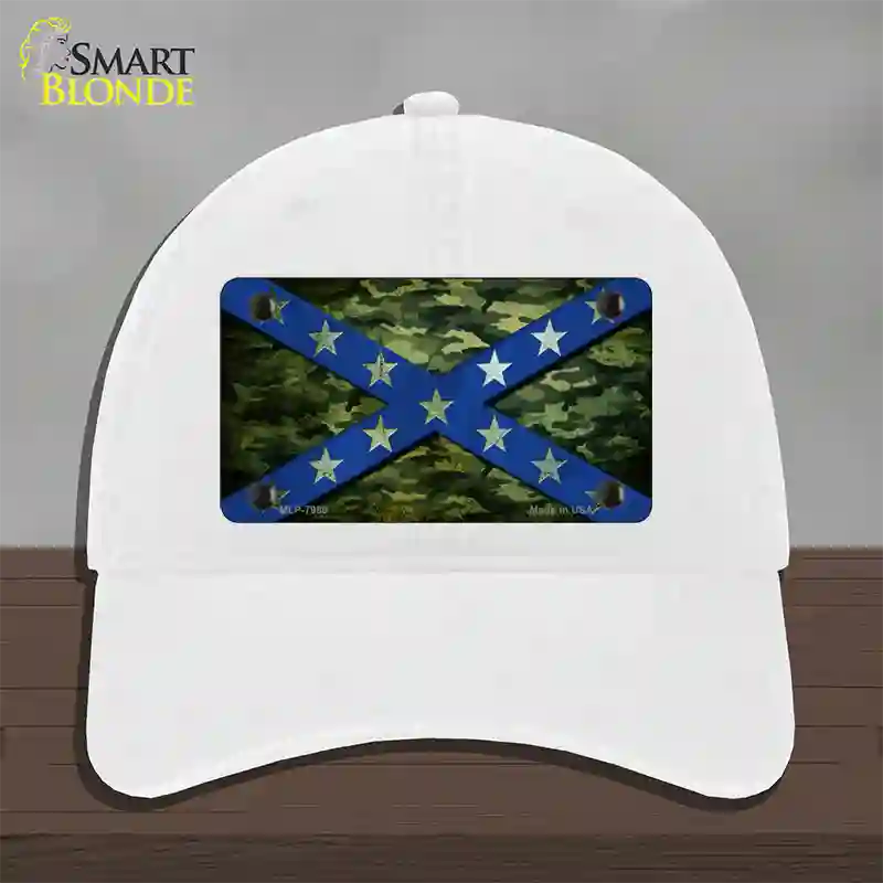 Confederate Stripes Blue Camo Novelty License Plate Hat Unconstructed Cotton / White