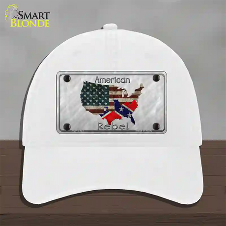 American Rebel Map Novelty License Plate Hat Unconstructed Cotton / White