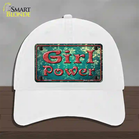 Girl Power Flower Novelty License Plate Hat Unconstructed Cotton / White