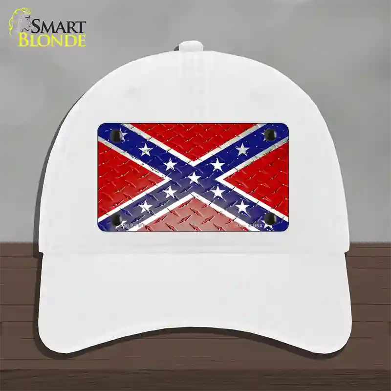 Confederate Flag Diamond Novelty License Plate Hat Unconstructed Cotton / White