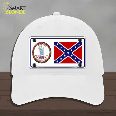 Confederate Flag Virginia Seal Novelty License Plate Hat Unconstructed Cotton / White