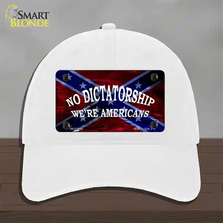 No Dictatorship Novelty License Plate Hat Unconstructed Cotton / White