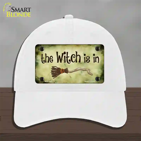 The Witch Is In Novelty License Plate Hat Unconstructed Cotton / White