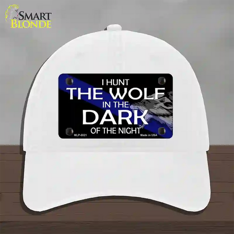 Hunt The Wolf Novelty License Plate Hat Unconstructed Cotton / White