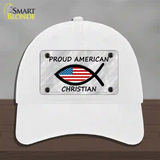 Proud American Christian Novelty License Plate Hat Unconstructed Cotton / White