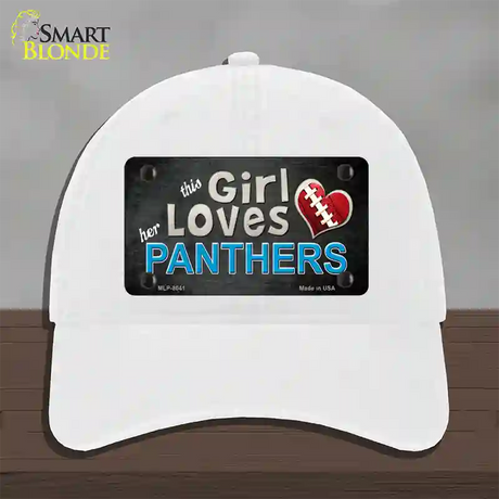 This Girl Loves Her Panthers Novelty License Plate Hat Unconstructed Cotton / White