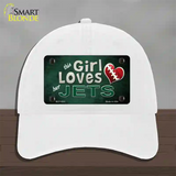 This Girl Loves Her Jets Novelty License Plate Hat Unconstructed Cotton / White