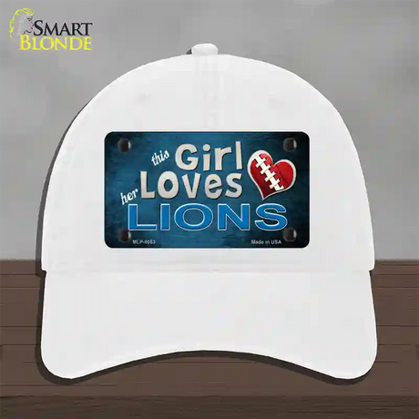 This Girl Loves Her Lions Novelty License Plate Hat Unconstructed Cotton / White