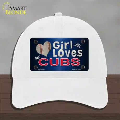 This Girl Loves Her Cubs Novelty License Plate Hat Unconstructed Cotton / White