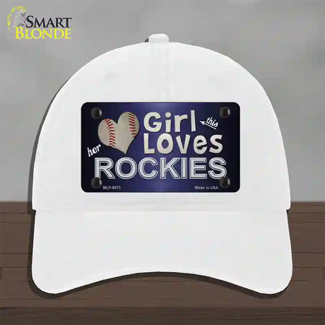 This Girl Loves Her Rockies Novelty License Plate Hat Unconstructed Cotton / White