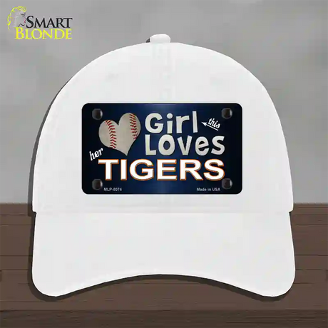 This Girl Loves Her Tigers Novelty License Plate Hat Unconstructed Cotton / White