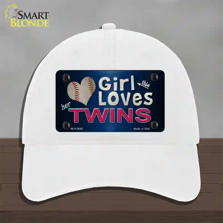 This Girl Loves Her Twins Novelty License Plate Hat Unconstructed Cotton / White