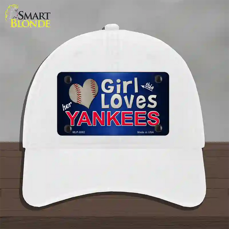 This Girl Loves Her Yankees Novelty License Plate Hat Unconstructed Cotton / White