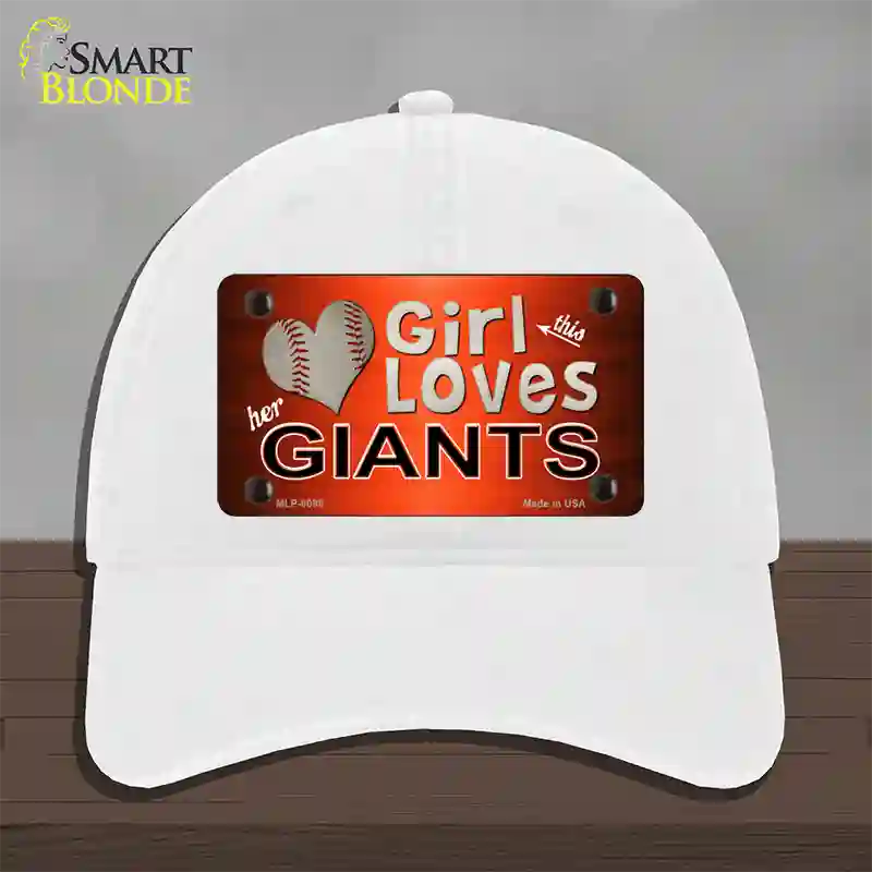 This Girl Loves Her Giants Baseball Novelty License Plate Hat Unconstructed Cotton / White