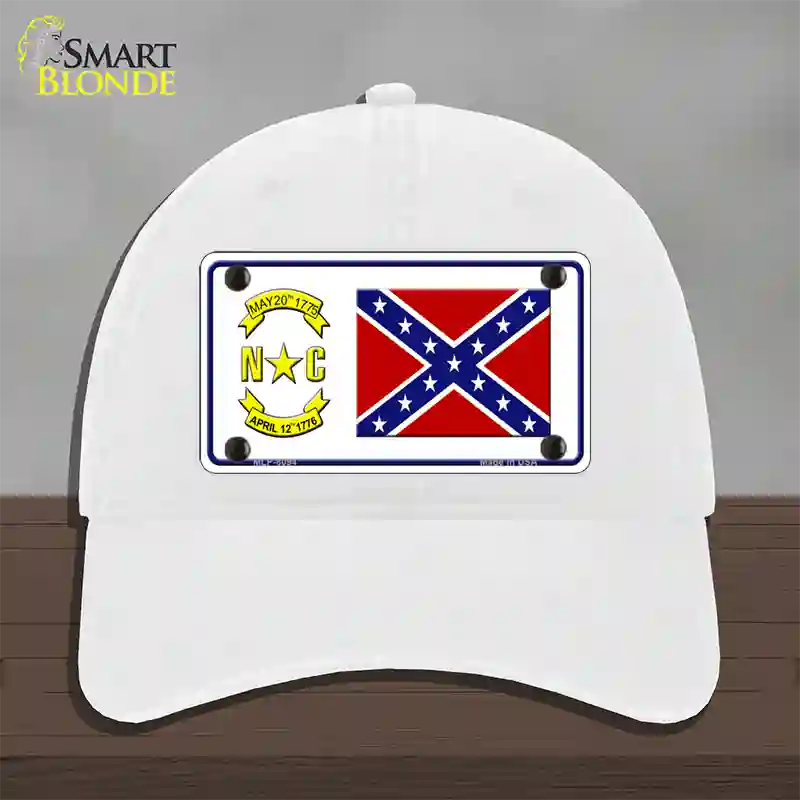 Confederate Flag North Carolina Novelty License Plate Hat Unconstructed Cotton / White