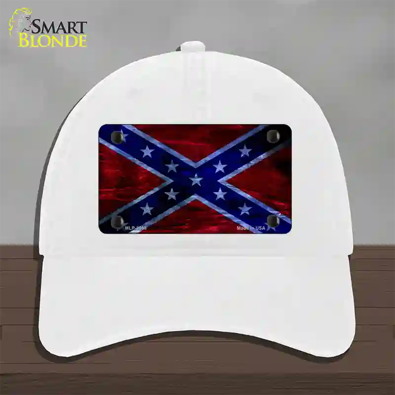 Confederate Flag Foiled Novelty License Plate Hat Unconstructed Cotton / White