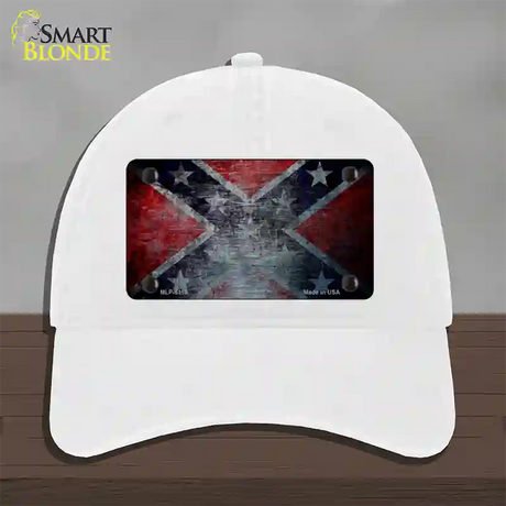 Confederate Flag Scratched Novelty License Plate Hat Unconstructed Cotton / White