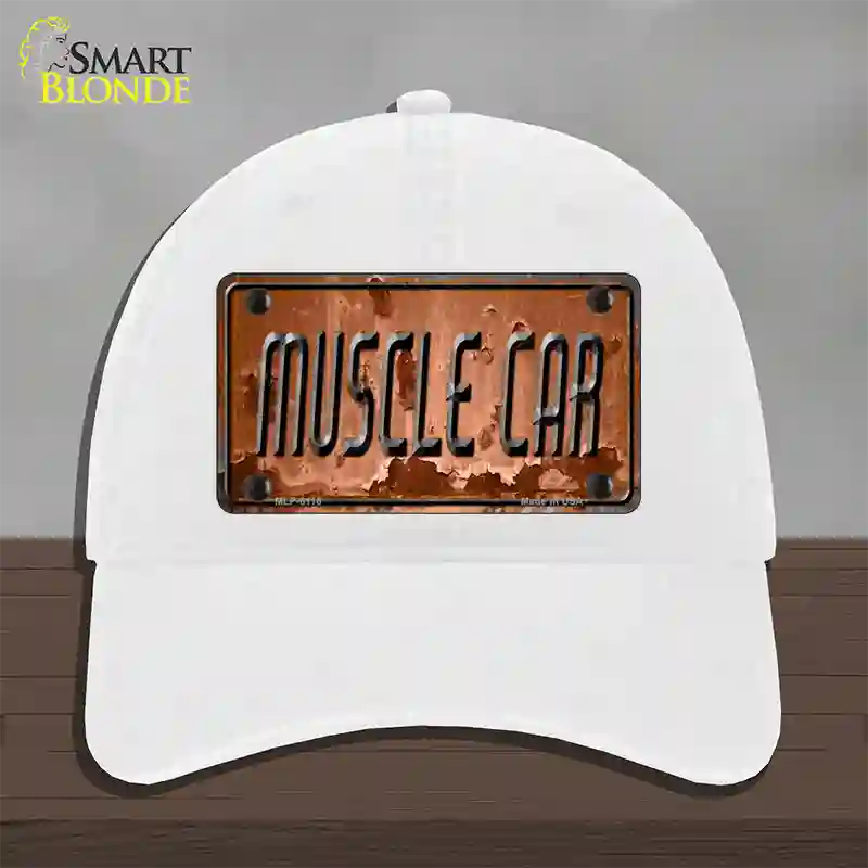 Muscle Car Novelty License Plate Hat Unconstructed Cotton / White