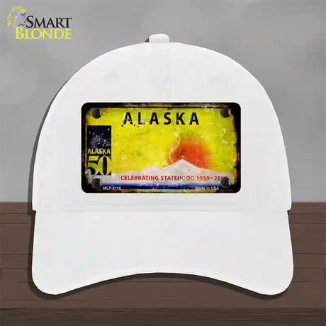 Alaska State Blank Novelty License Plate Hat Unconstructed Cotton / White / Alaska Statehood (2216):https | Rusty | Yes