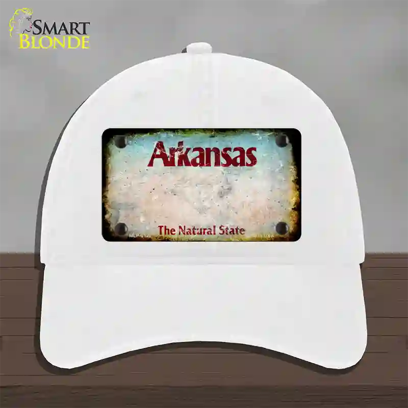 Arkansas State Novelty License Plate Hat Unconstructed Cotton / White / Arkansas Diamond (2218):https | Rusty | Yes