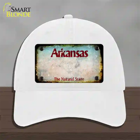 Arkansas State Novelty License Plate Hat Unconstructed Cotton / White / Arkansas Diamond (2218):https | Rusty | Yes